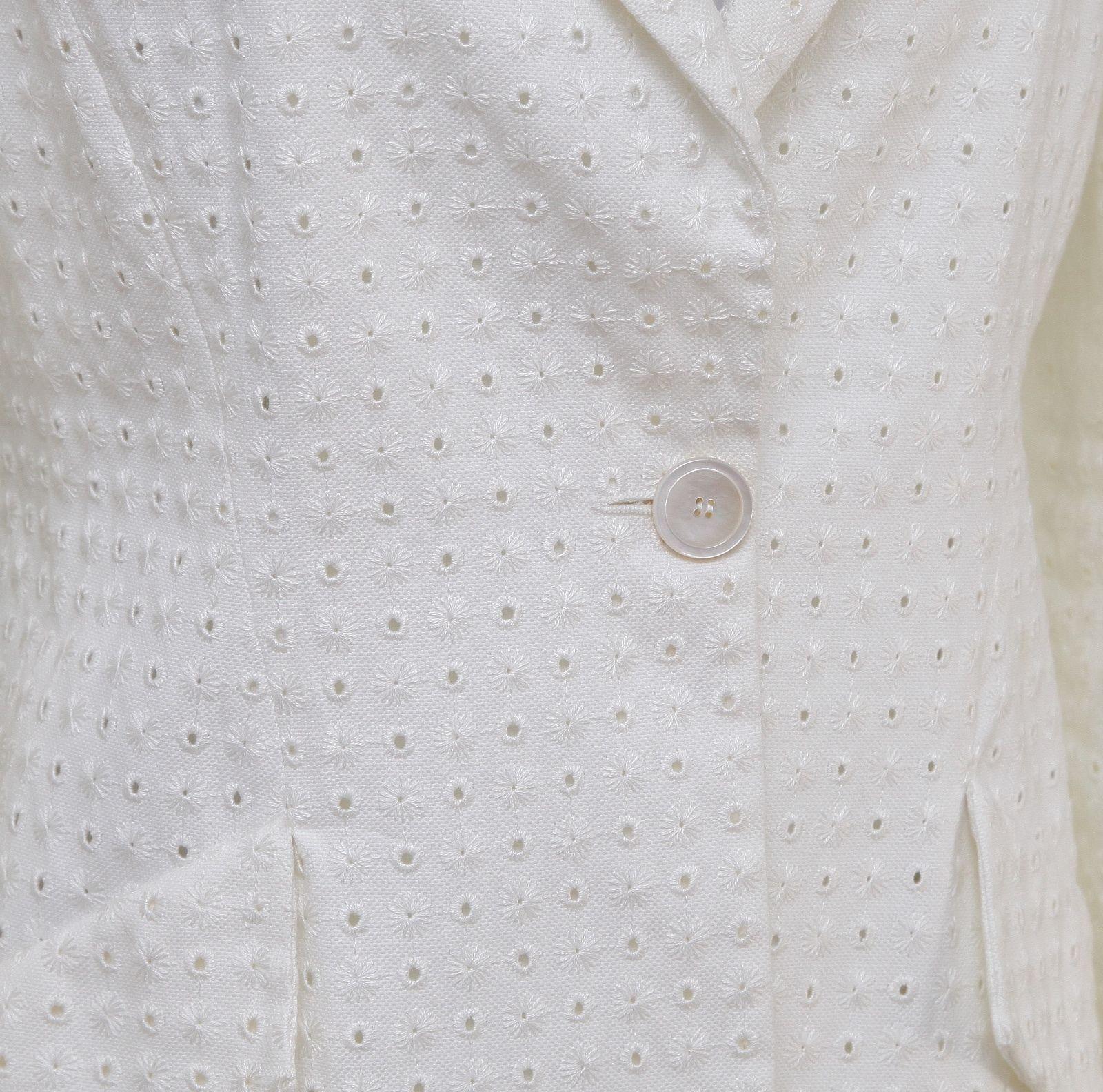 Women's Valentino White Blazer Jacket Eyelet Cotton Viscose Long Sleeve Lined Sz 4 For Sale