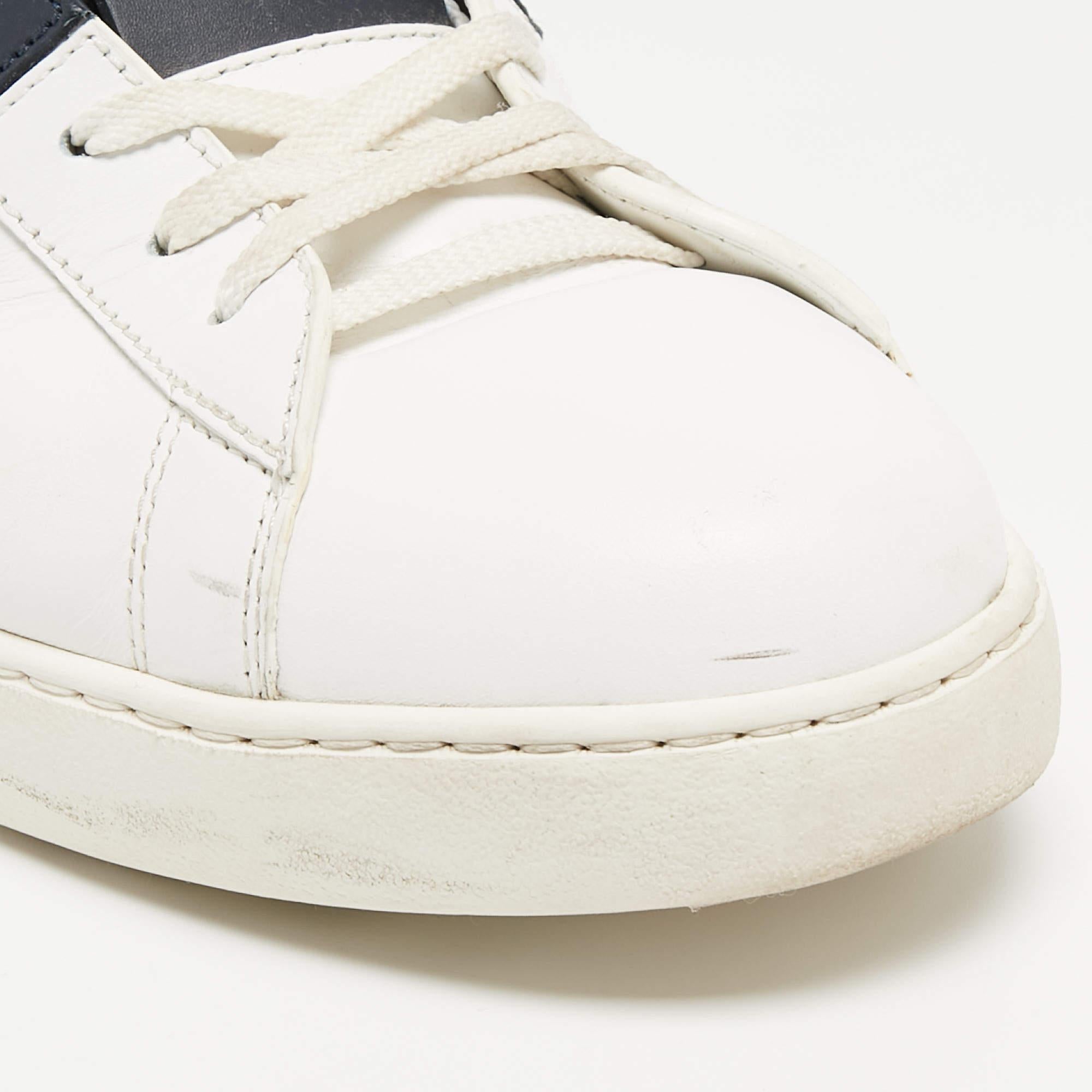 Valentino White/Blue Leather Open Stud Lace Up Sneakers Size 45 For Sale 1