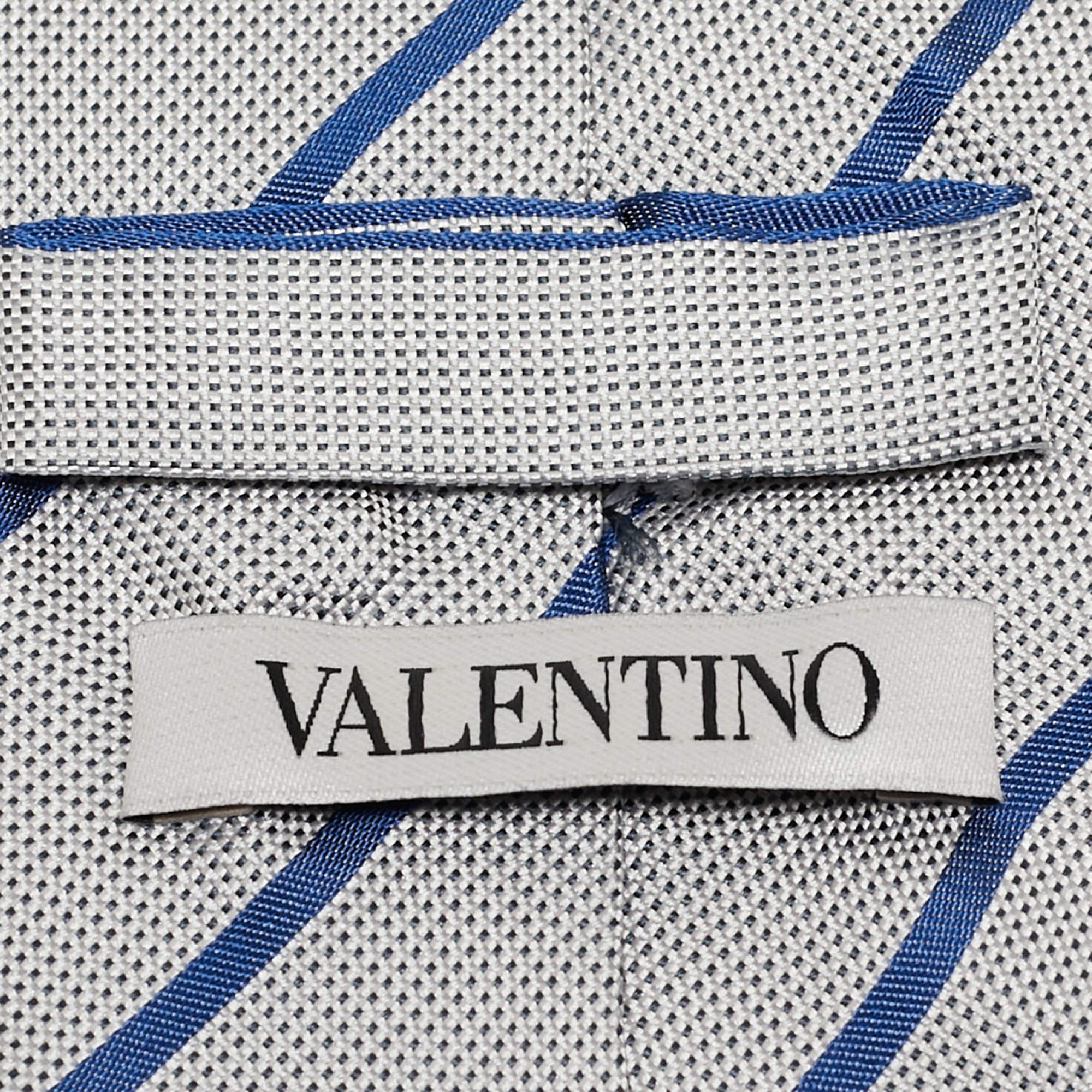 Gray Valentino White/Blue Striped Silk Tie For Sale