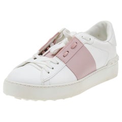 Valentino White/Blush Pink Leather Open Low Top Sneakers Size 37.5