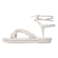 Valentino White Braided Leather Ankle Tie Flats Size 39