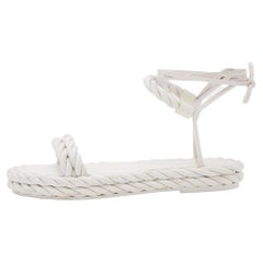 Valentino White Braided Leather The Rope Ankle Wrap Flat Sandals Size 38