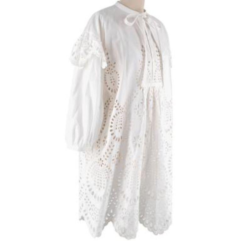 Valentino White Broderie Anglaise Cotton Dress with Bow Neck Tie In Excellent Condition For Sale In London, GB