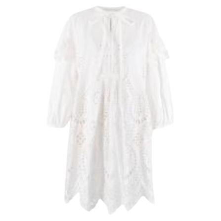 Valentino White Broderie Anglaise Cotton Dress with Bow Neck Tie For Sale