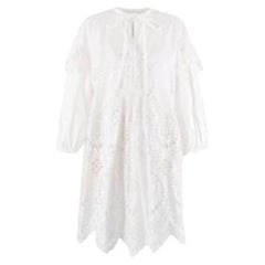 Valentino White Broderie Anglaise Cotton Dress with Bow Neck Tie