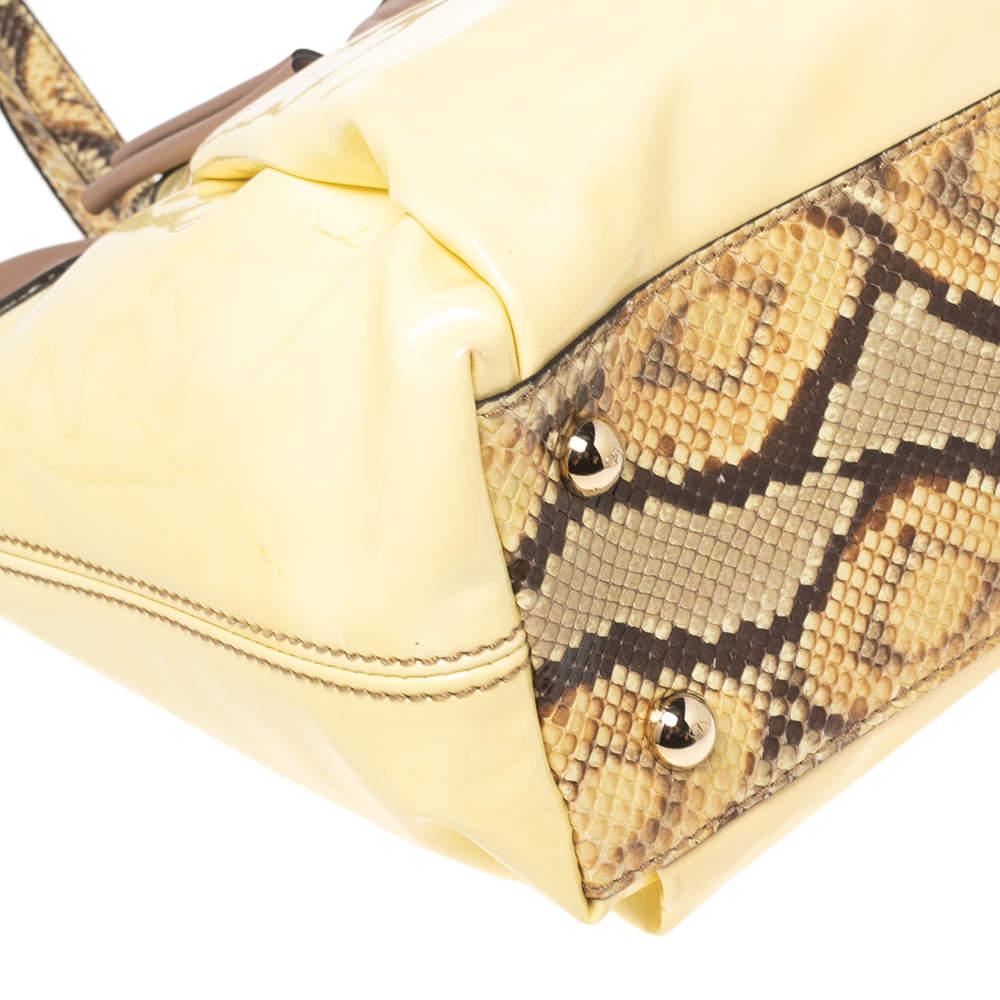 Valentino White/Brown Patent Leather and Python Large Aphrodite Bow Bag For Sale 2
