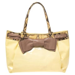 Valentino White/Brown Patent Leather and Python Large Aphrodite Bow Bag