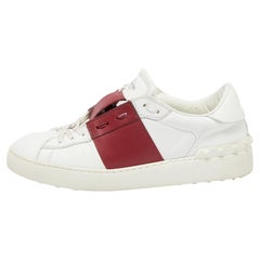 Valentino White/Burgundy Leather Low Top Sneakers Size 39
