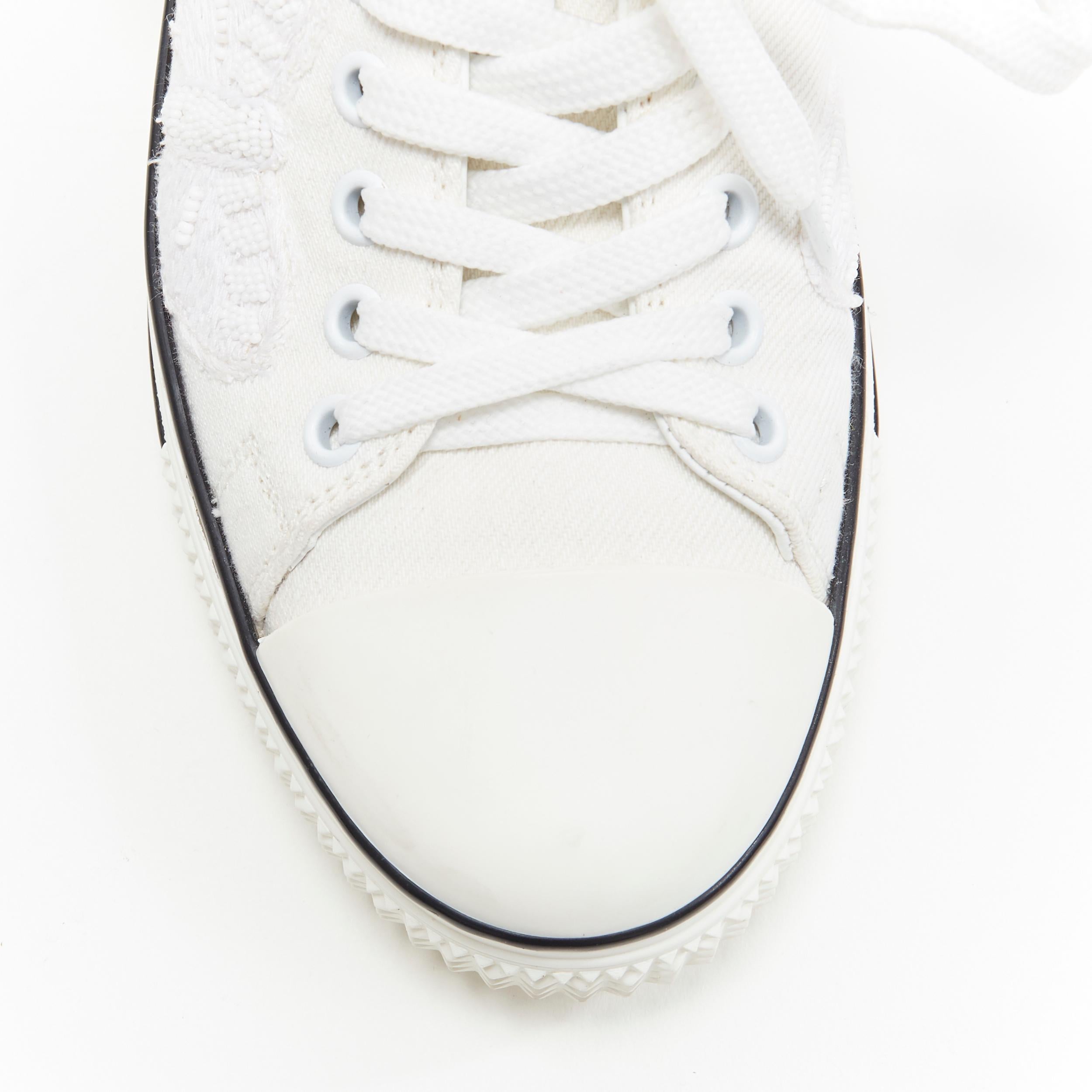 VALENTINO white canvas butterfly head embroidered laced low top 