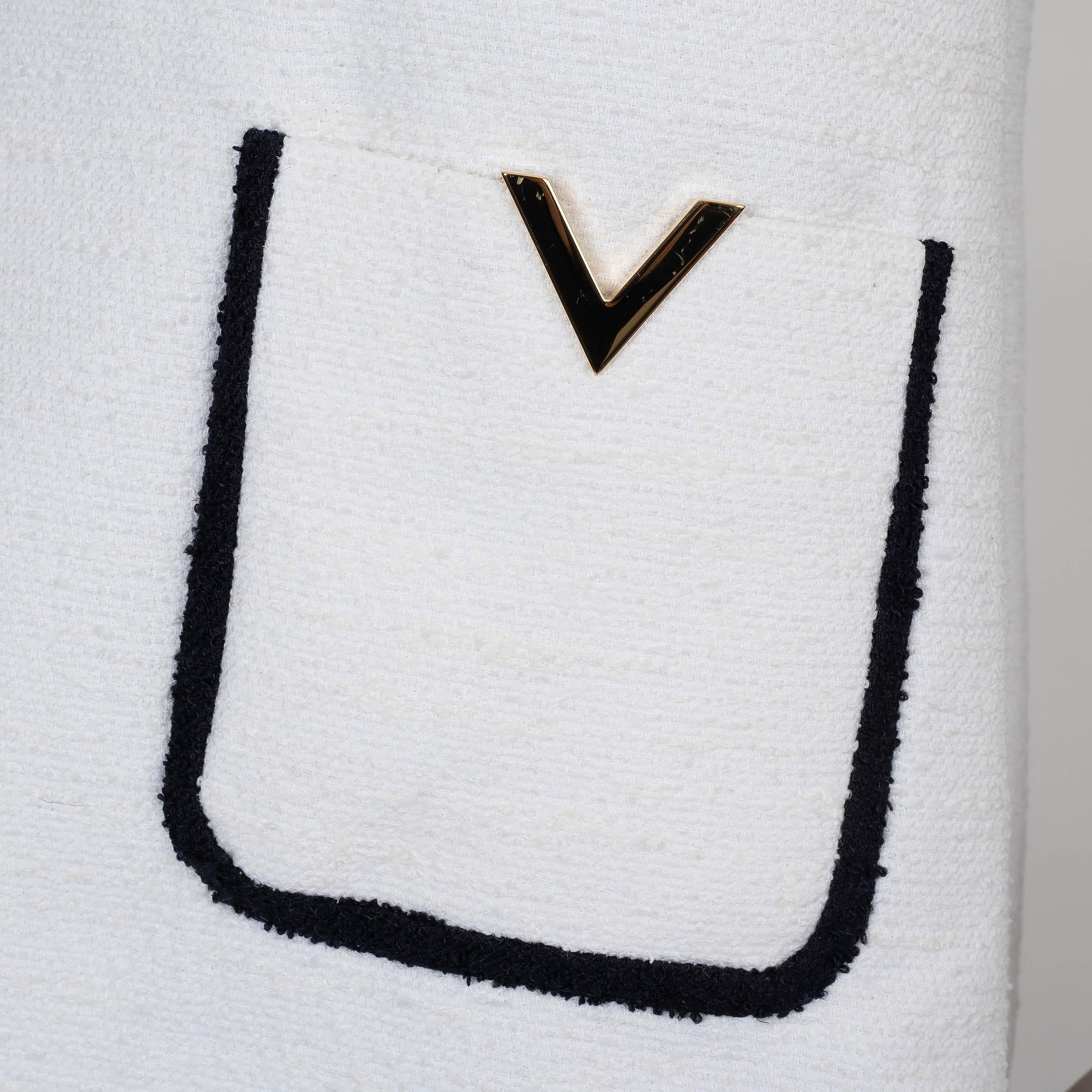 VALENTINO white cotton 2022 CRISP VLOGO TWEED MINI Dress S For Sale 1