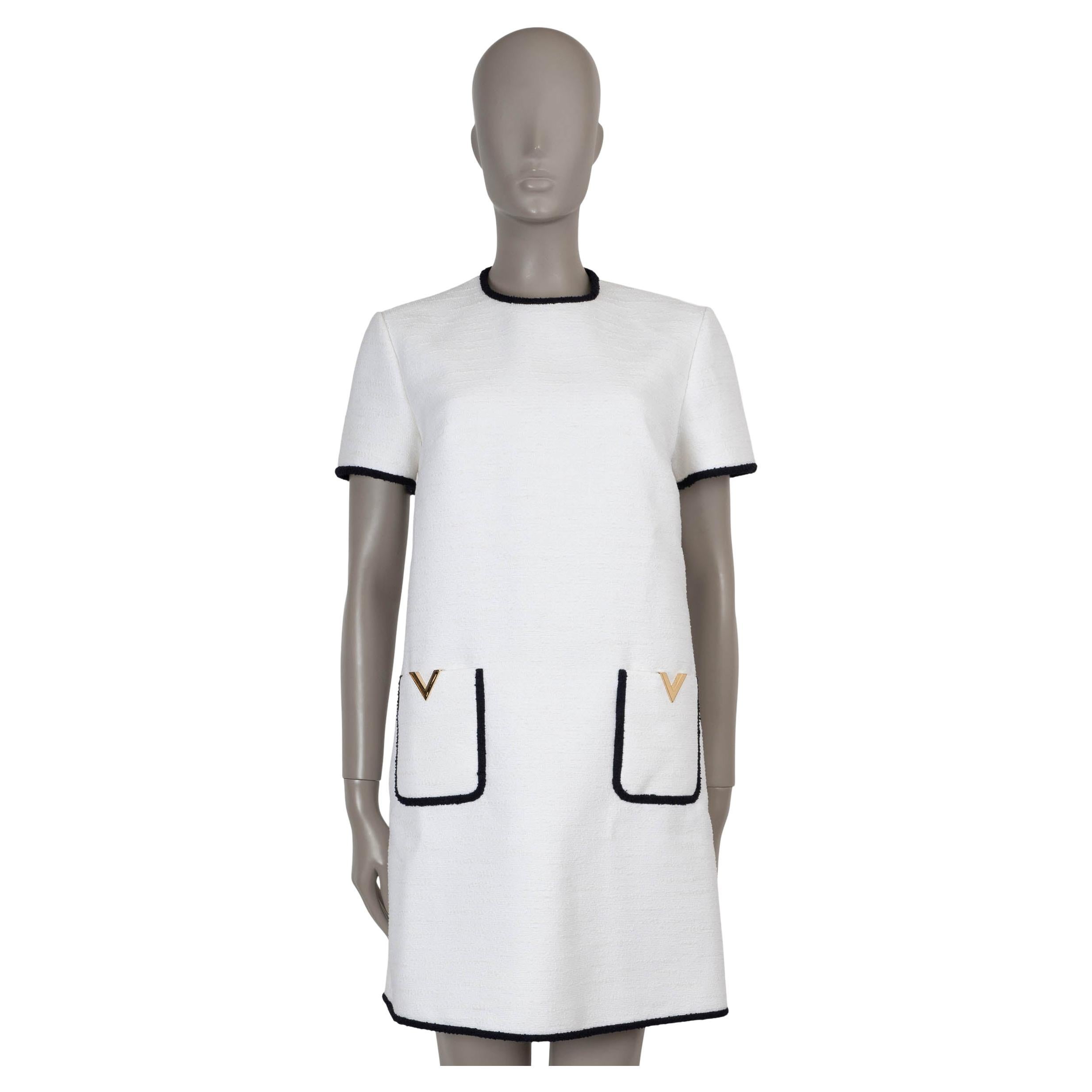VALENTINO white cotton 2022 CRISP VLOGO TWEED MINI Dress S For Sale