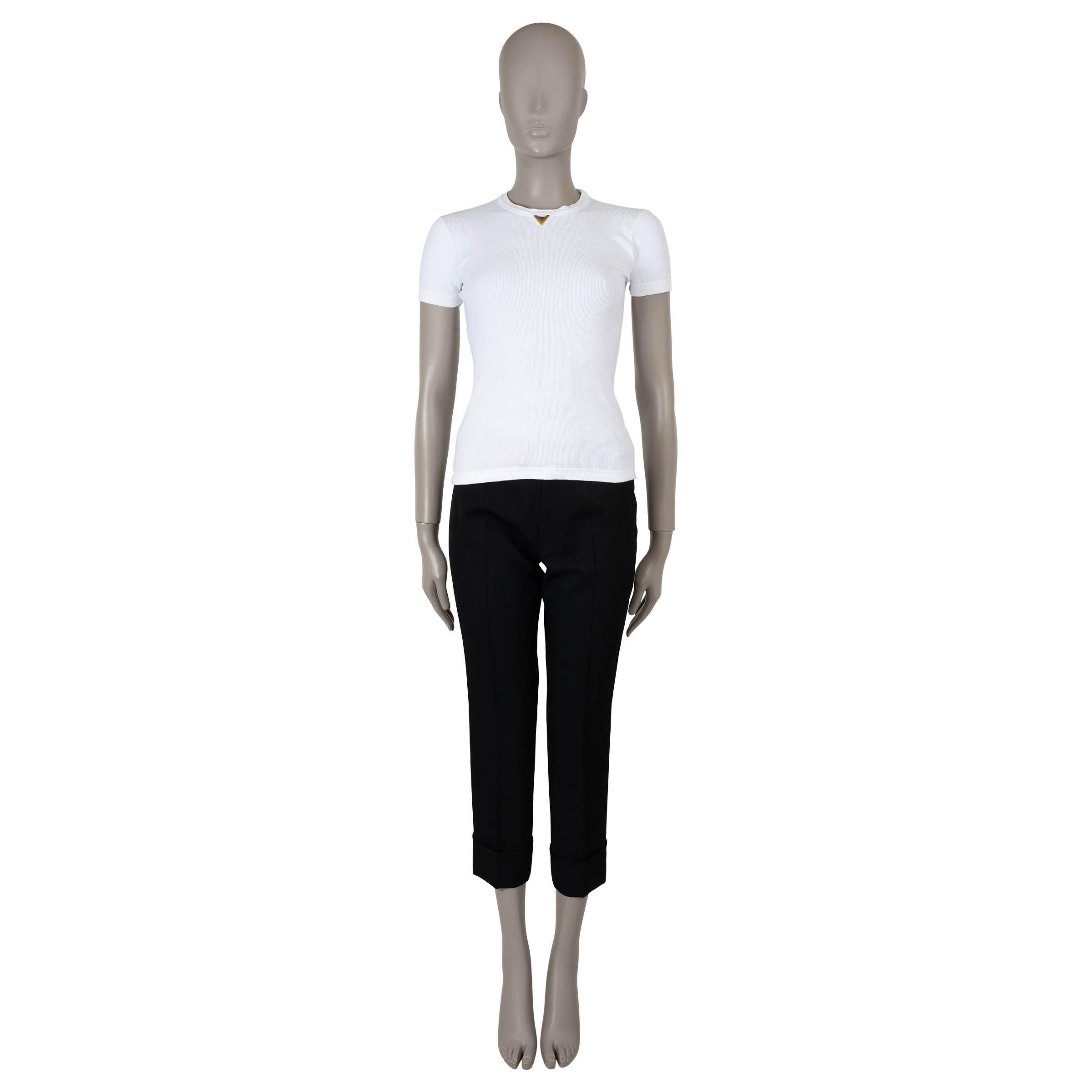 VALENTINO white cotton 2024 VLOGO RIB-KNIT T-Shirt Shirt S In Excellent Condition For Sale In Zürich, CH