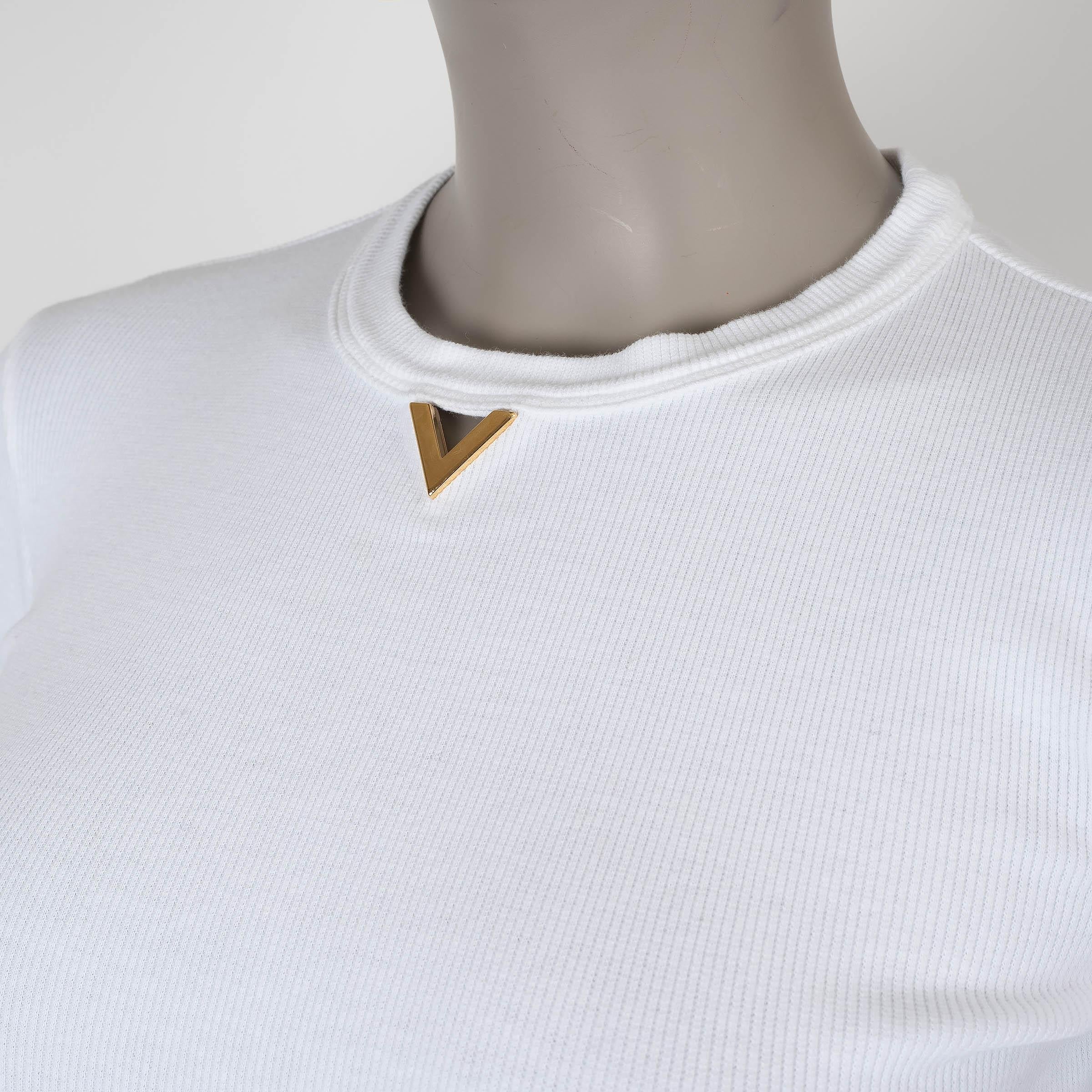 Women's VALENTINO white cotton 2024 VLOGO RIB-KNIT T-Shirt Shirt S For Sale