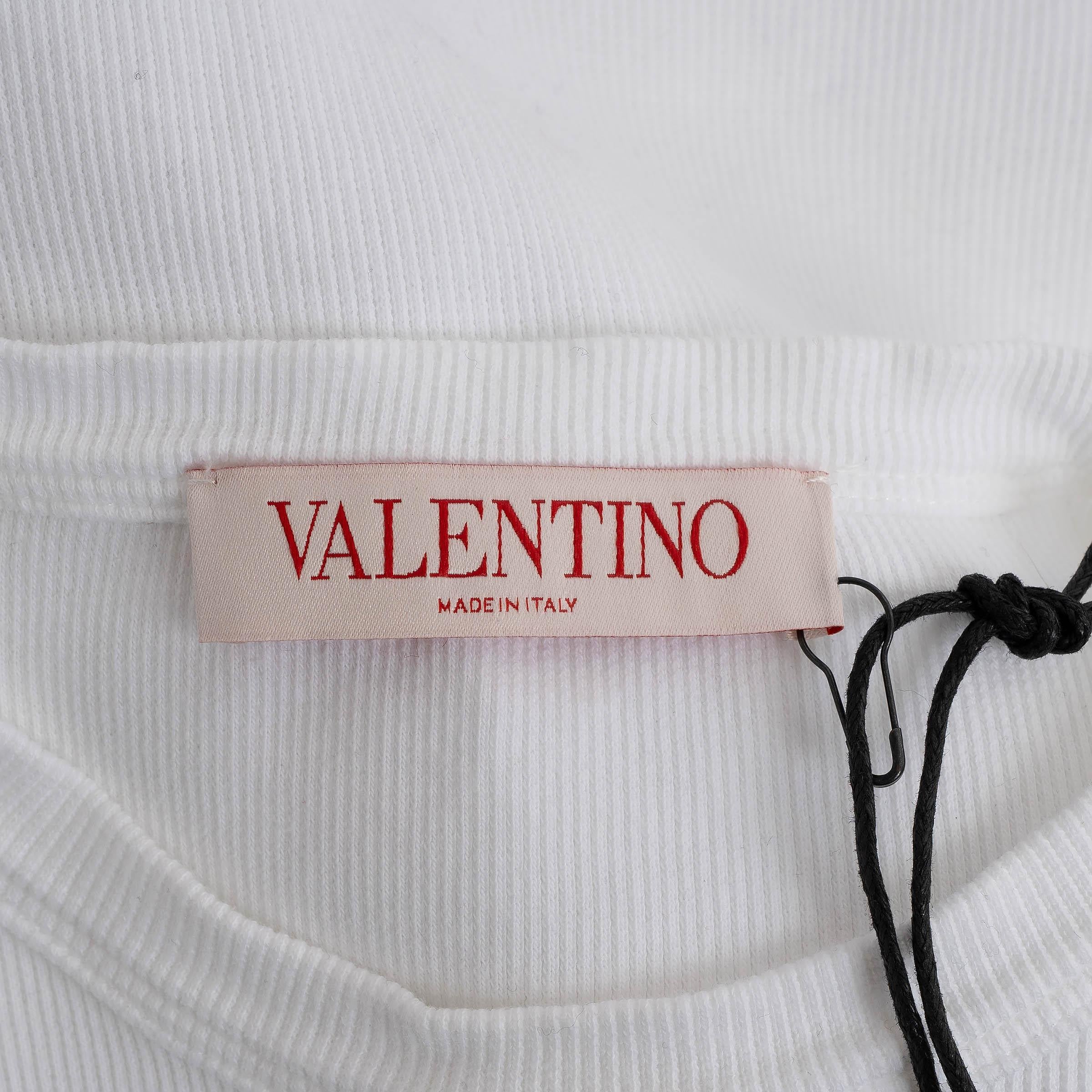 VALENTINO white cotton 2024 VLOGO RIB-KNIT T-Shirt Shirt S For Sale 1