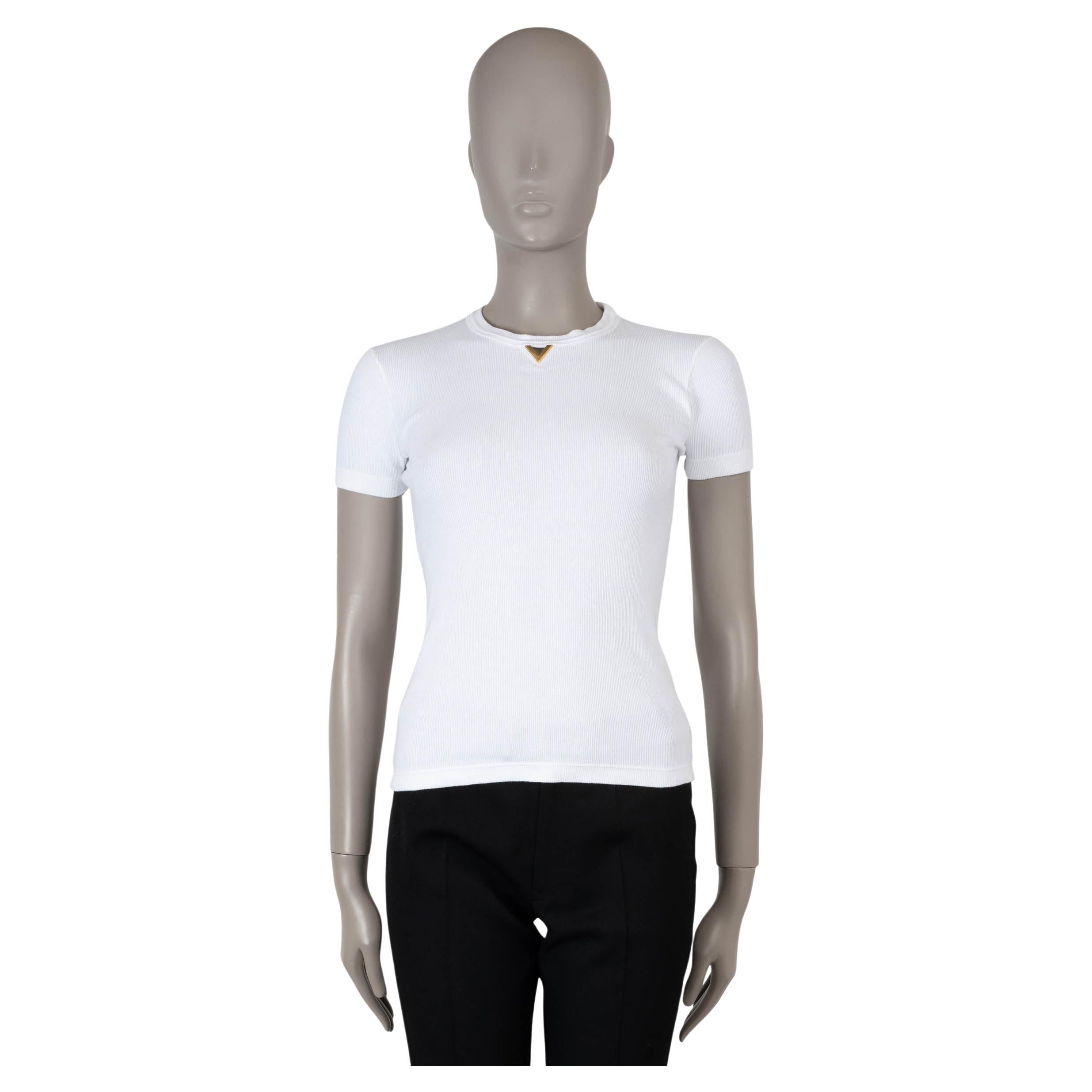 VALENTINO white cotton 2024 VLOGO RIB-KNIT T-Shirt Shirt S For Sale