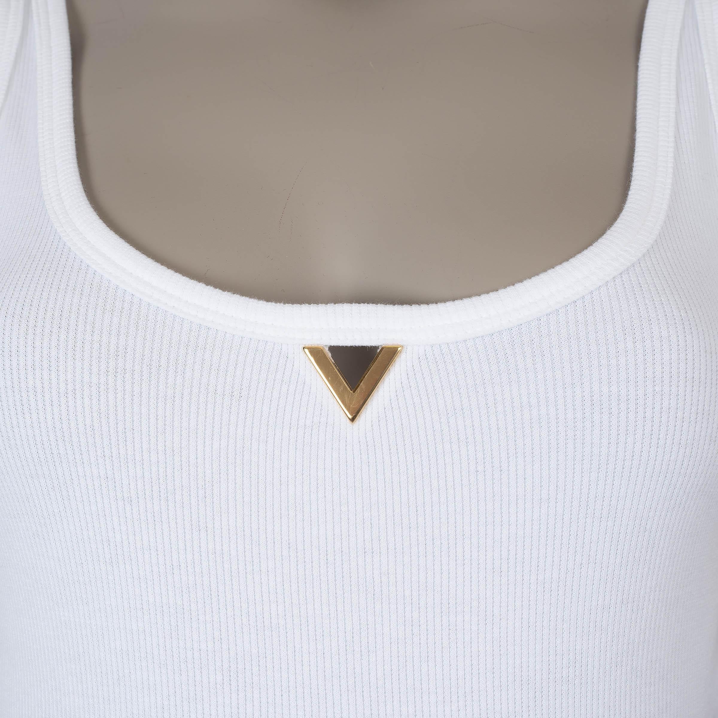 Women's VALENTINO white cotton 2024 VLOGO RIB-KNIT Tank Top Shirt S For Sale