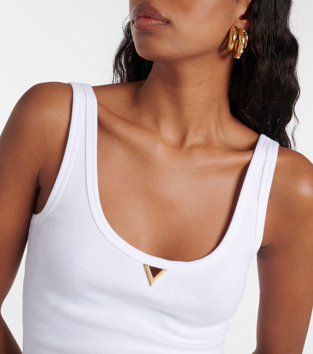 VALENTINO white cotton 2024 VLOGO RIB-KNIT Tank Top Shirt S For Sale 2