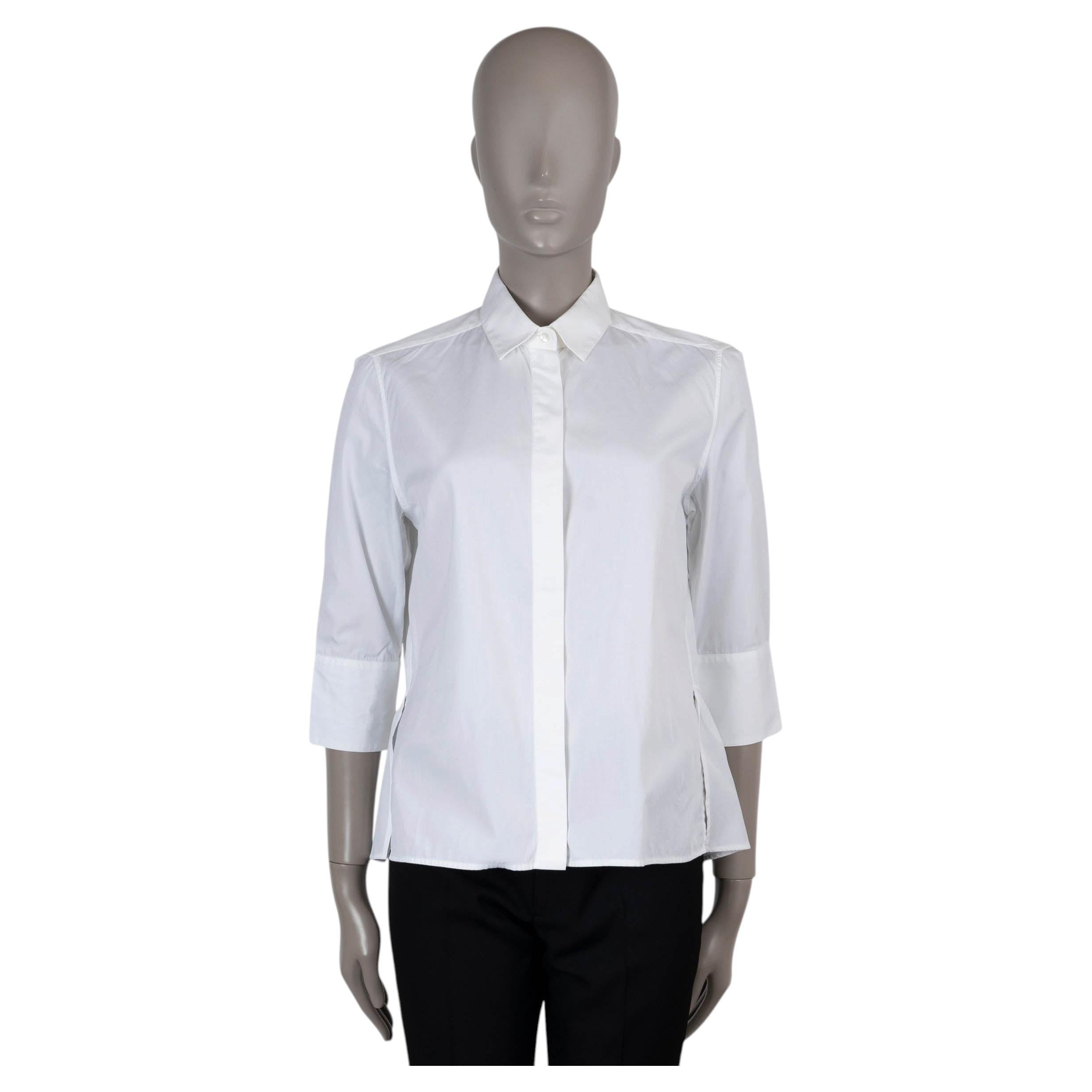 VALENTINO white cotton 3/4 SLEEVE POPLIN Shirt 46 fits 44 L For Sale