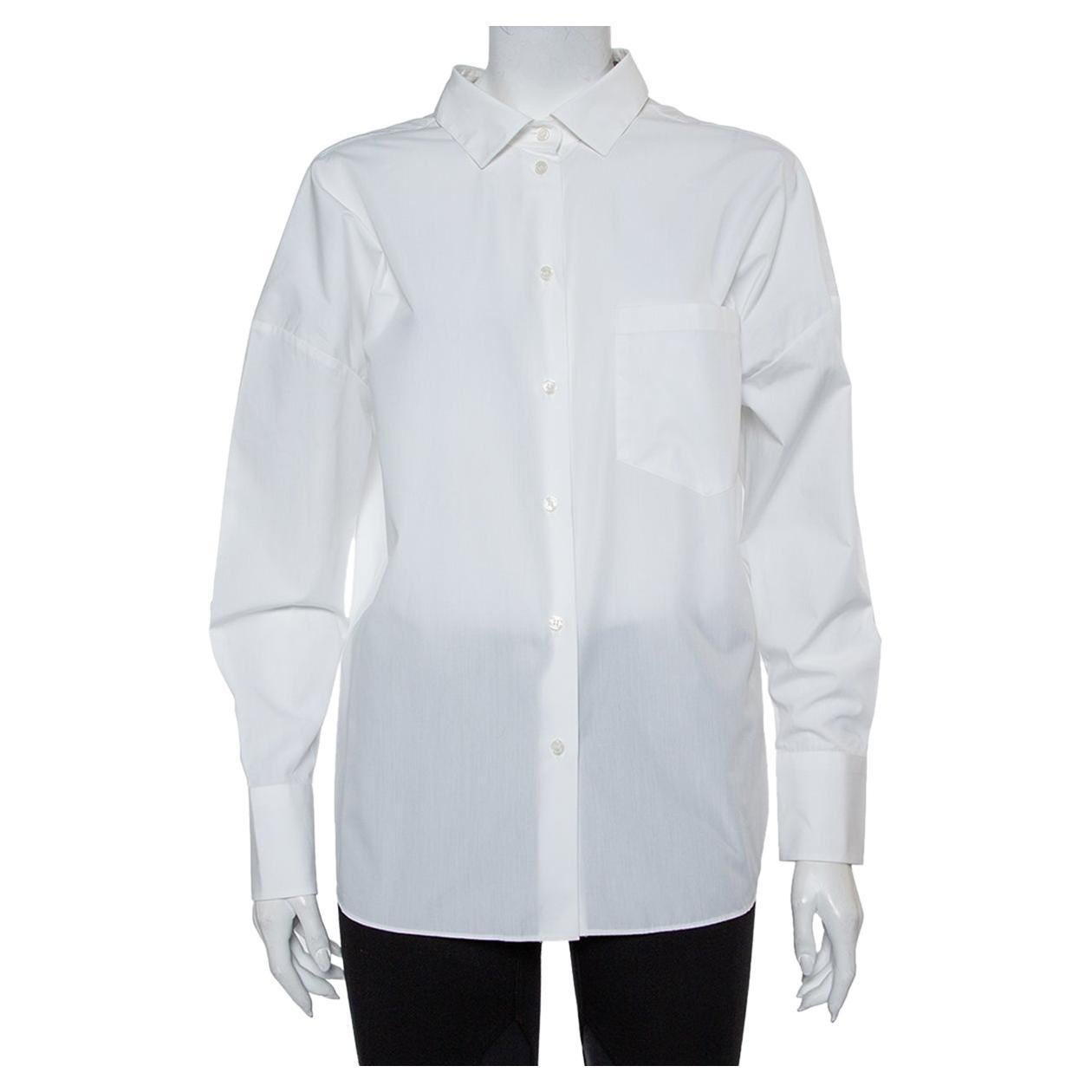 Valentino White Cotton Back Tie Detail Button Front Shirt S For Sale
