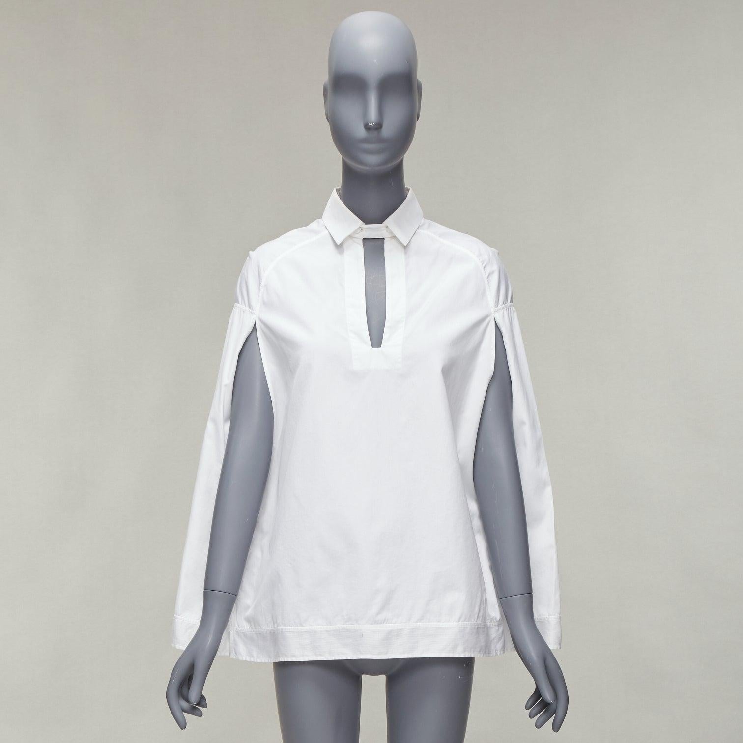 VALENTINO white cotton back yoke capelet sleeves cut out neck shirt IT40 S For Sale 8