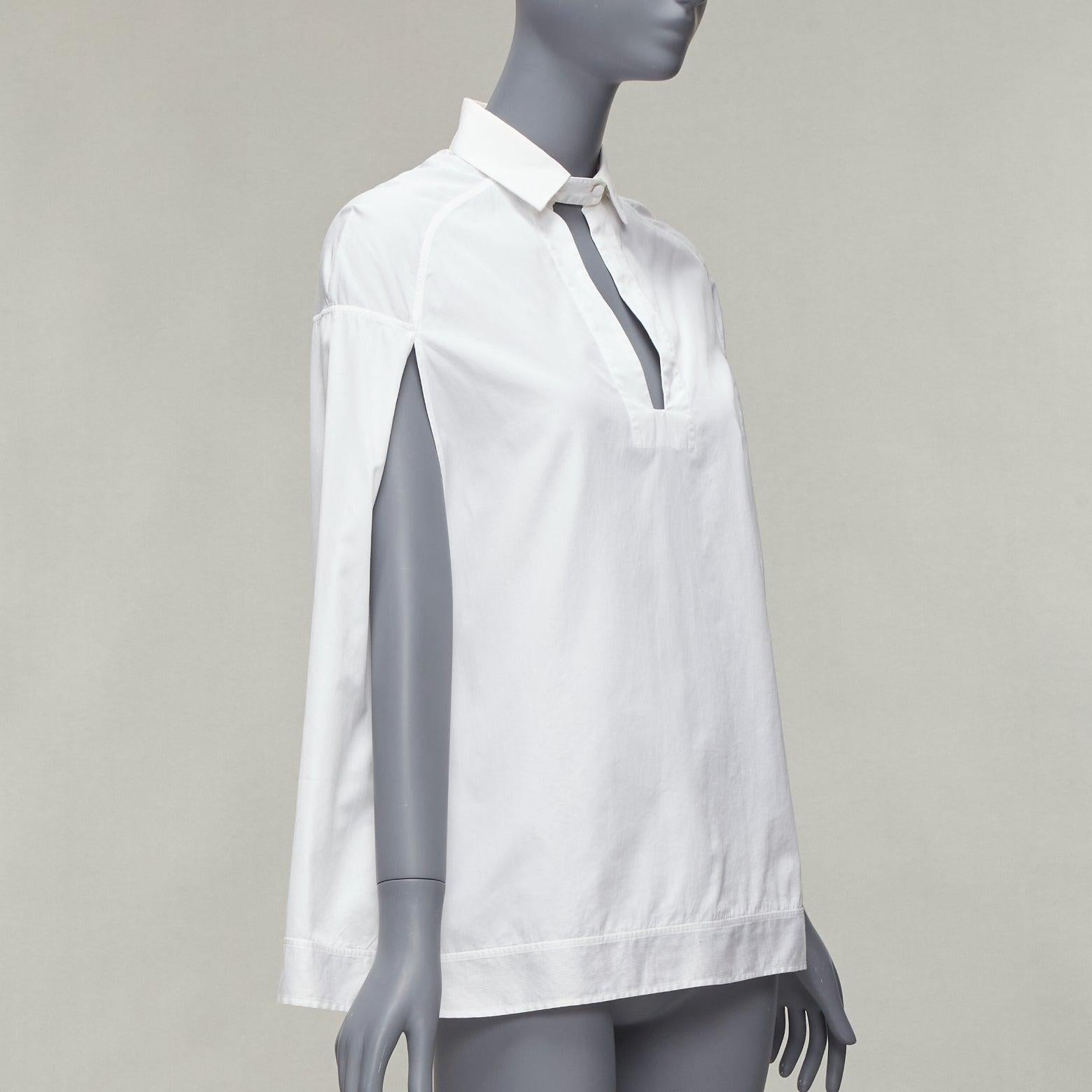 Women's VALENTINO white cotton back yoke capelet sleeves cut out neck shirt IT40 S
