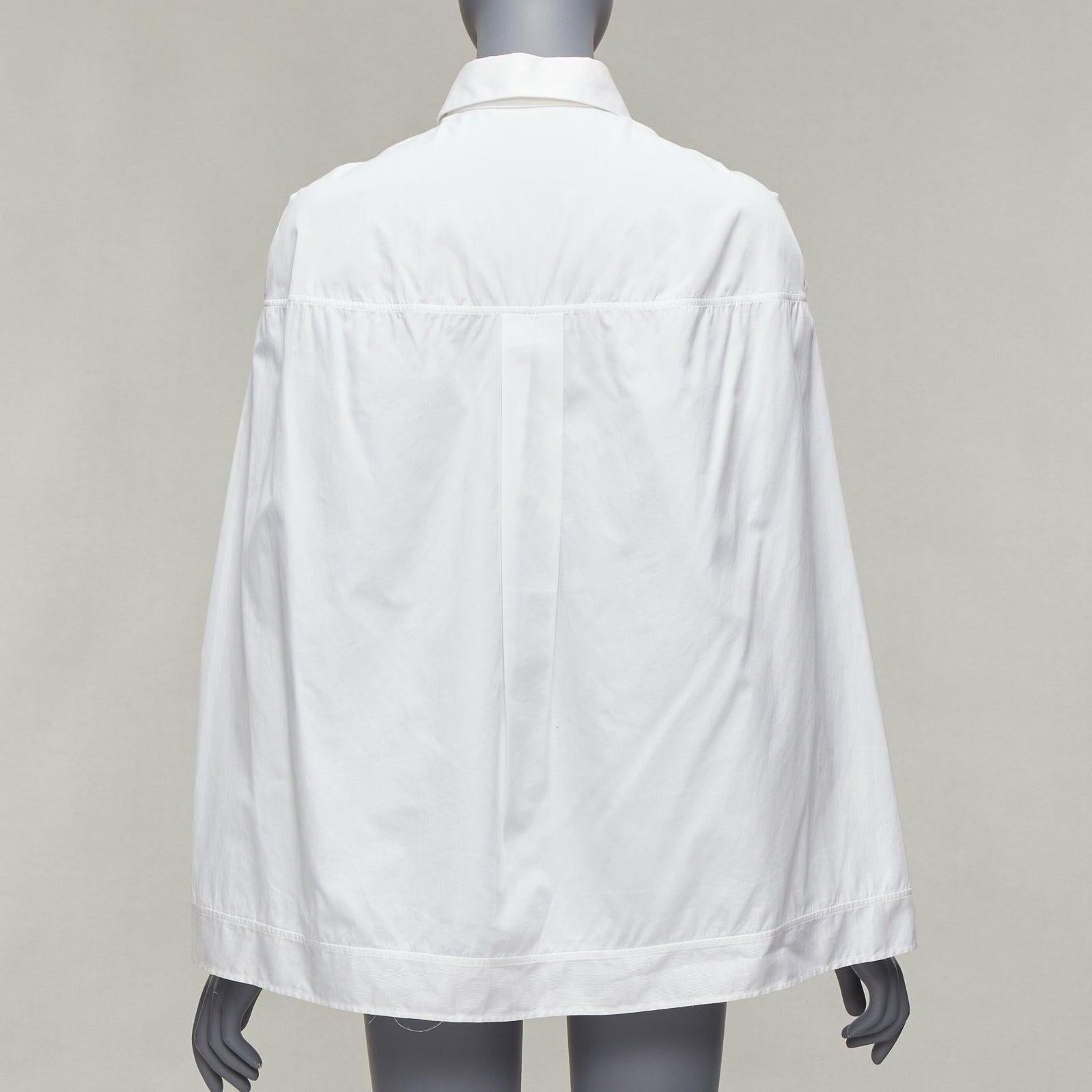 VALENTINO white cotton back yoke capelet sleeves cut out neck shirt IT40 S For Sale 2