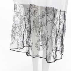 VALENTINO white cotton black floral lace hem shirt dress IT36 XS