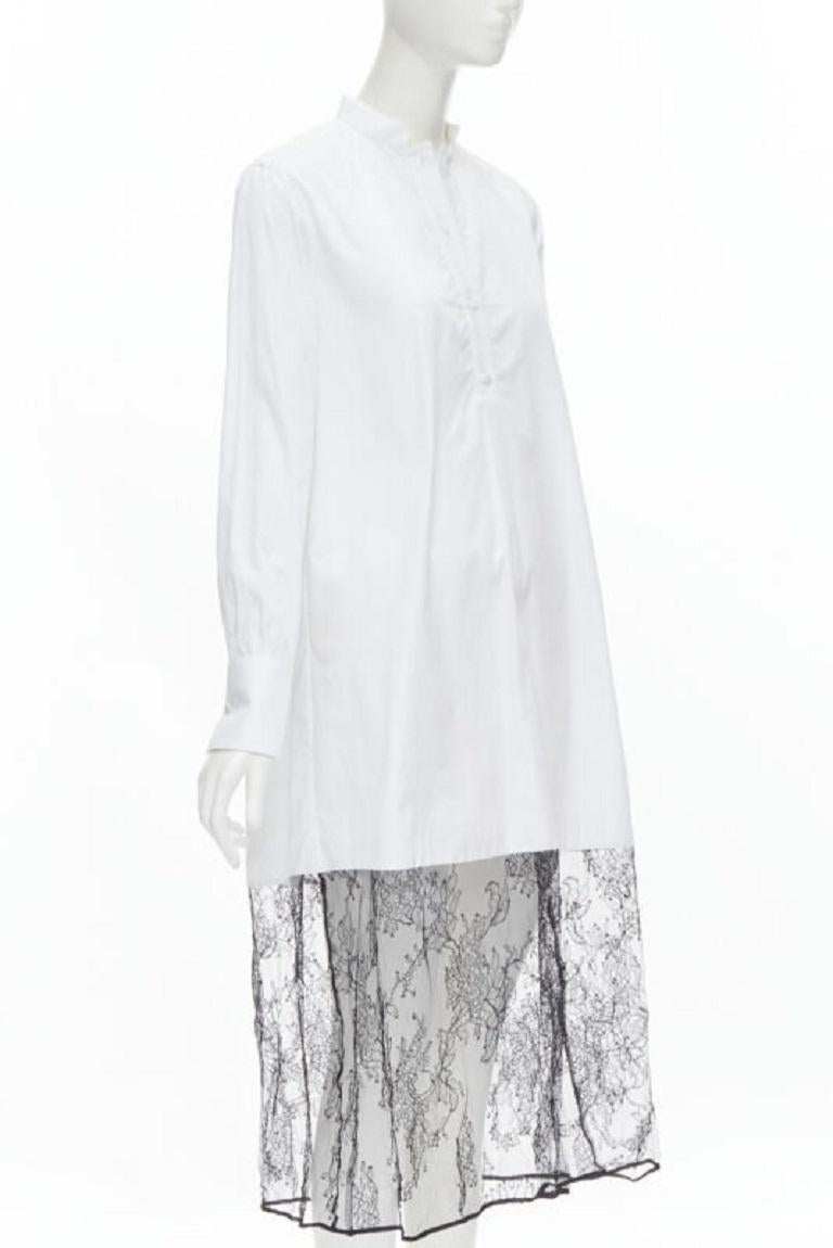 Gray VALENTINO white cotton black floral lace hem shirt dress IT36 XS For Sale
