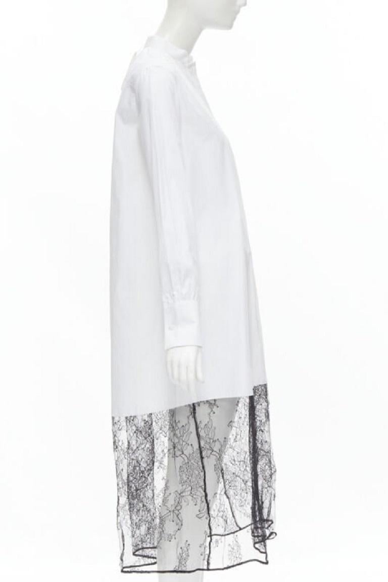 Women's VALENTINO white cotton black floral lace hem shirt dress IT36 XS For Sale