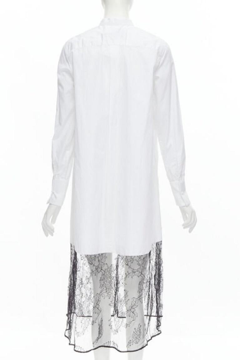 VALENTINO white cotton black floral lace hem shirt dress IT36 XS For Sale 1