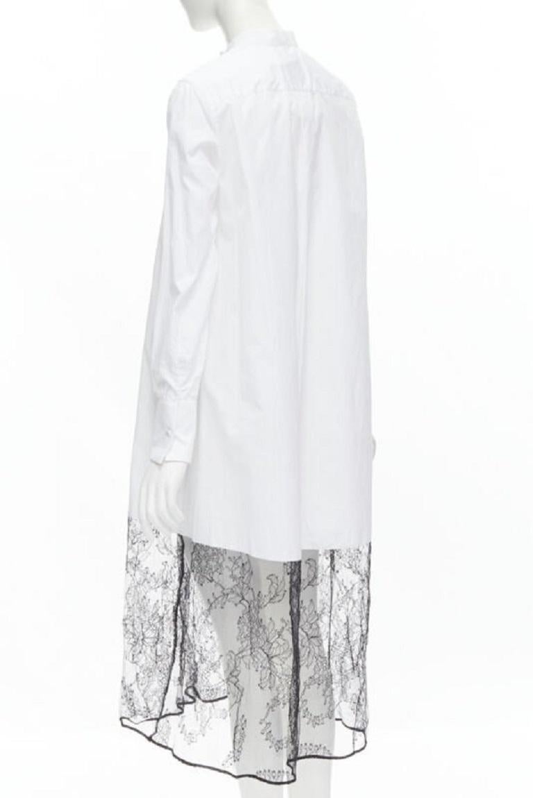 VALENTINO white cotton black floral lace hem shirt dress IT36 XS For Sale 2