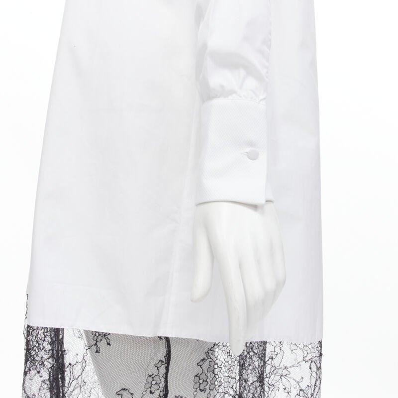 VALENTINO white cotton black floral lace hem shirt dress IT36 XS For Sale 4