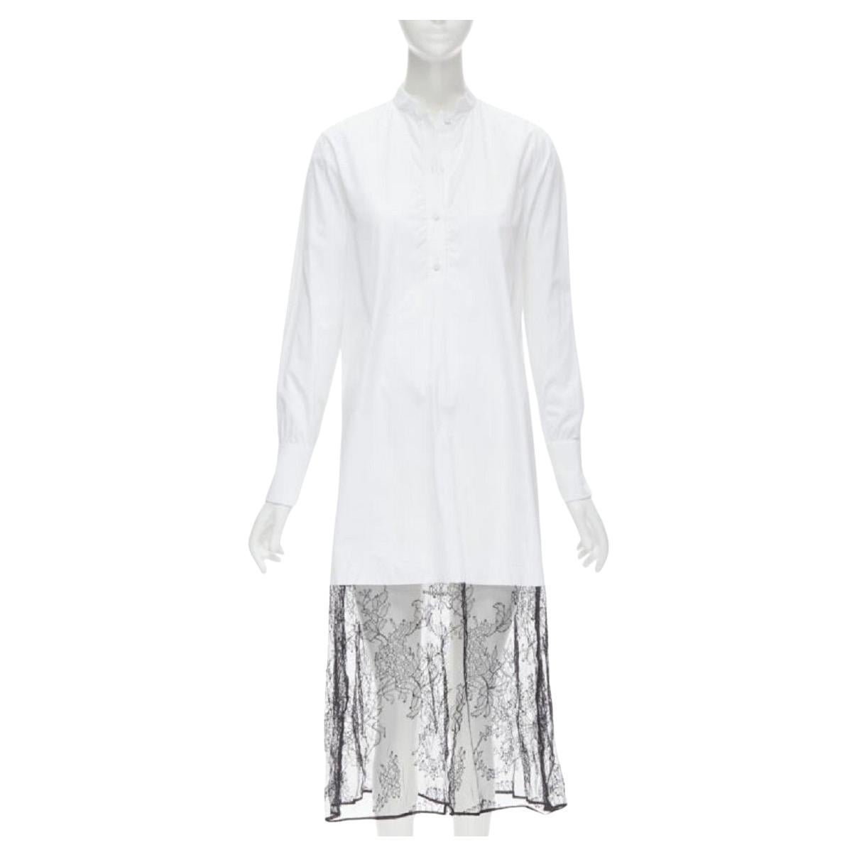 VALENTINO white cotton black floral lace hem shirt dress IT36 XS For Sale