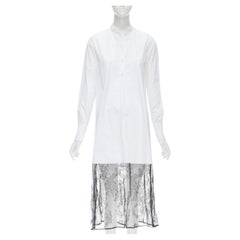VALENTINO white cotton black floral lace hem shirt dress IT36 XS
