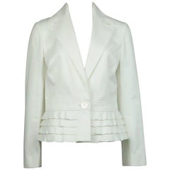 Valentino White Cotton Jacket with Peplum Ruffles