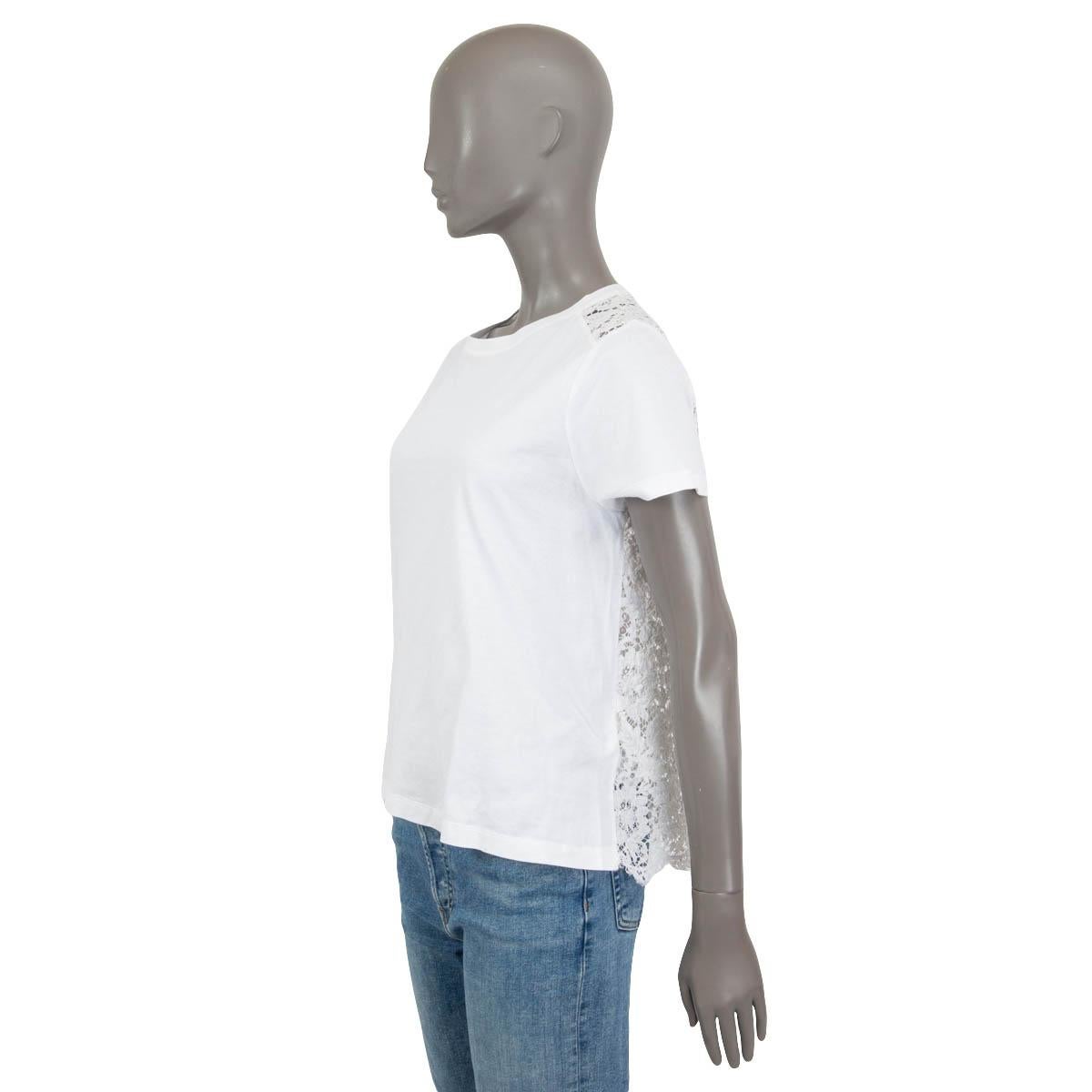 100% authentic Valentino top in white cotton (100%). Embellished with white lace (cotton 77% and viscose 17%) on the back and the sides. Has short sleeves and is unlined. Has been worn and is in excellent condition.

Measurements
Tag