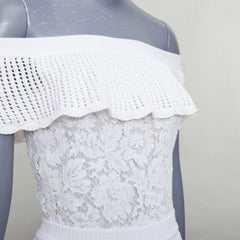 VALENTINO white cotton multi knit lace off shoulder silk lined playsuit XS