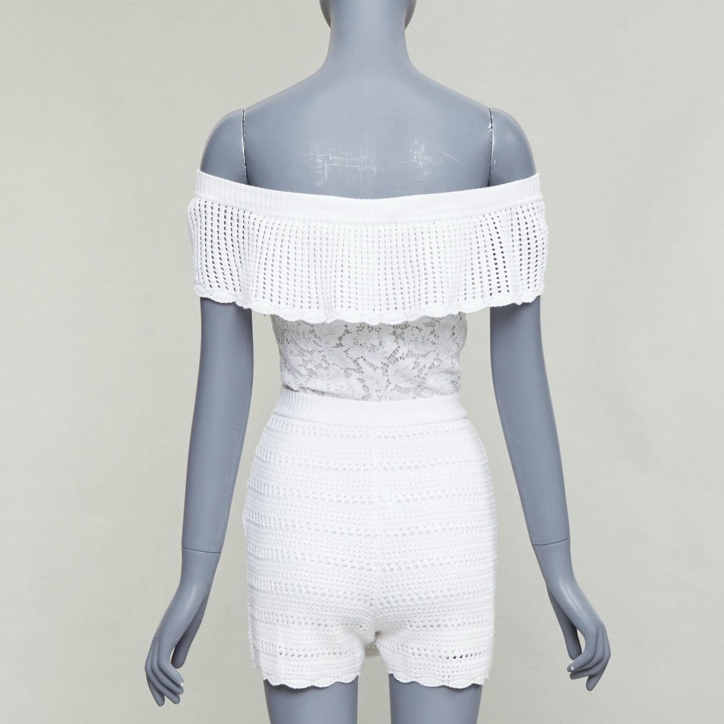 VALENTINO weißer Baumwolle Multi stricken Spitze aus Schulter Seide gefüttert playsuit XS im Angebot 1