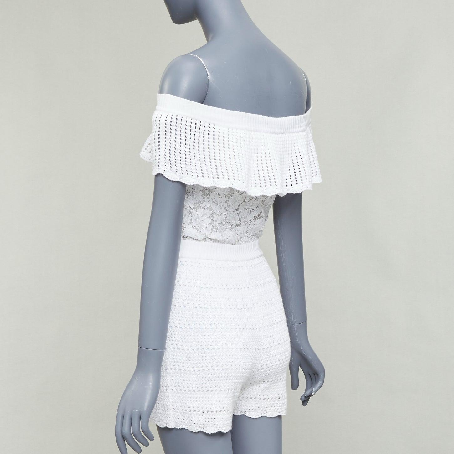 VALENTINO weißer Baumwolle Multi stricken Spitze aus Schulter Seide gefüttert playsuit XS im Angebot 2