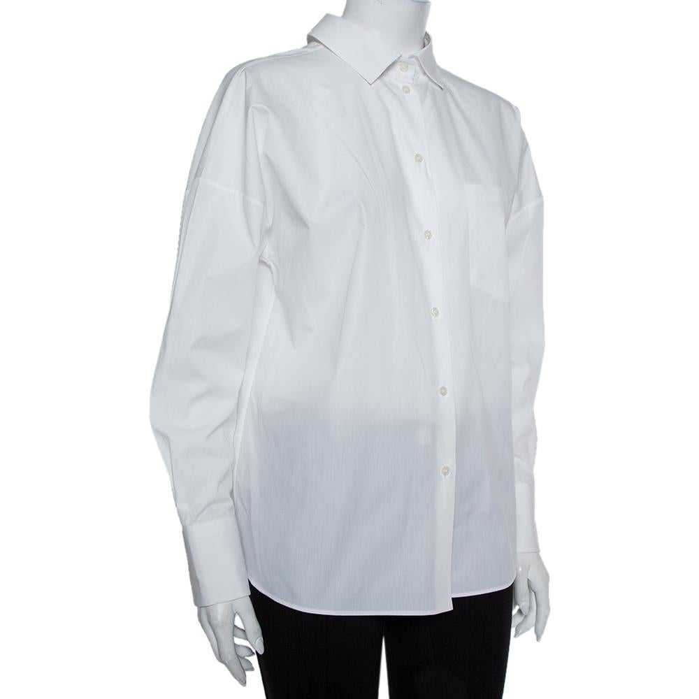 Gray Valentino White Cotton Neck Tie Detail Oversized Shirt S For Sale