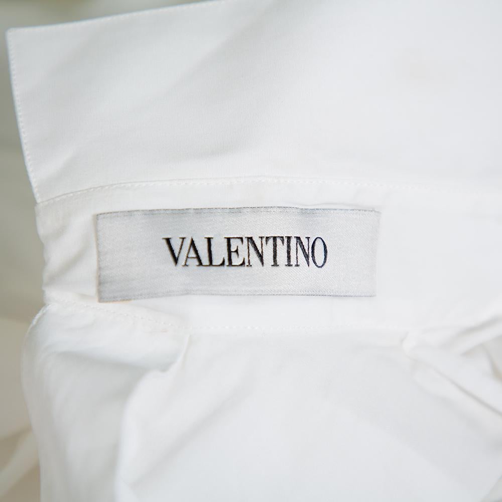 Valentino White Cotton Neck Tie Detail Oversized Shirt S In Good Condition For Sale In Dubai, Al Qouz 2