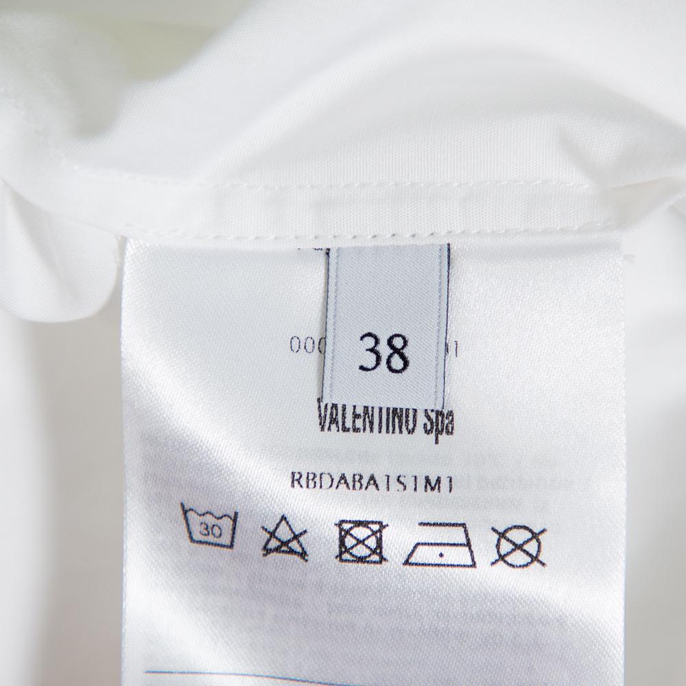 Valentino White Cotton Neck Tie Detail Oversized Shirt S For Sale 1