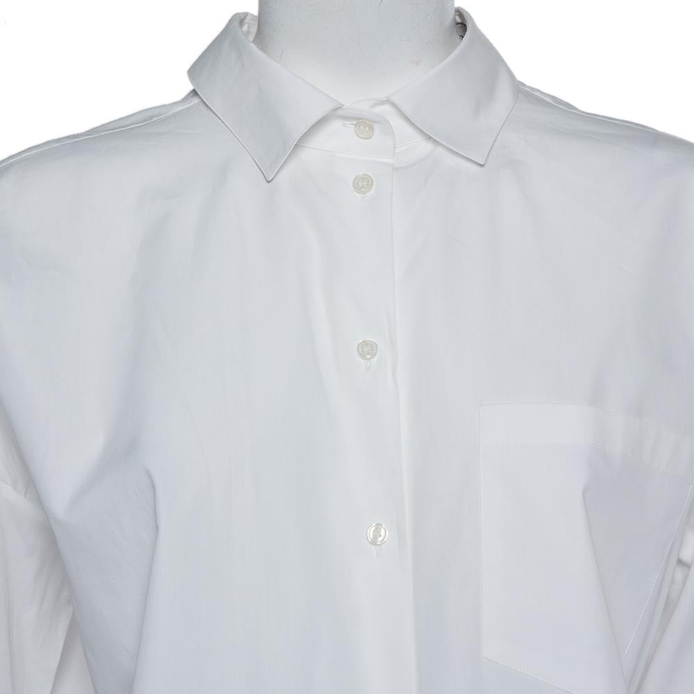 Valentino White Cotton Neck Tie Detail Oversized Shirt S For Sale 3