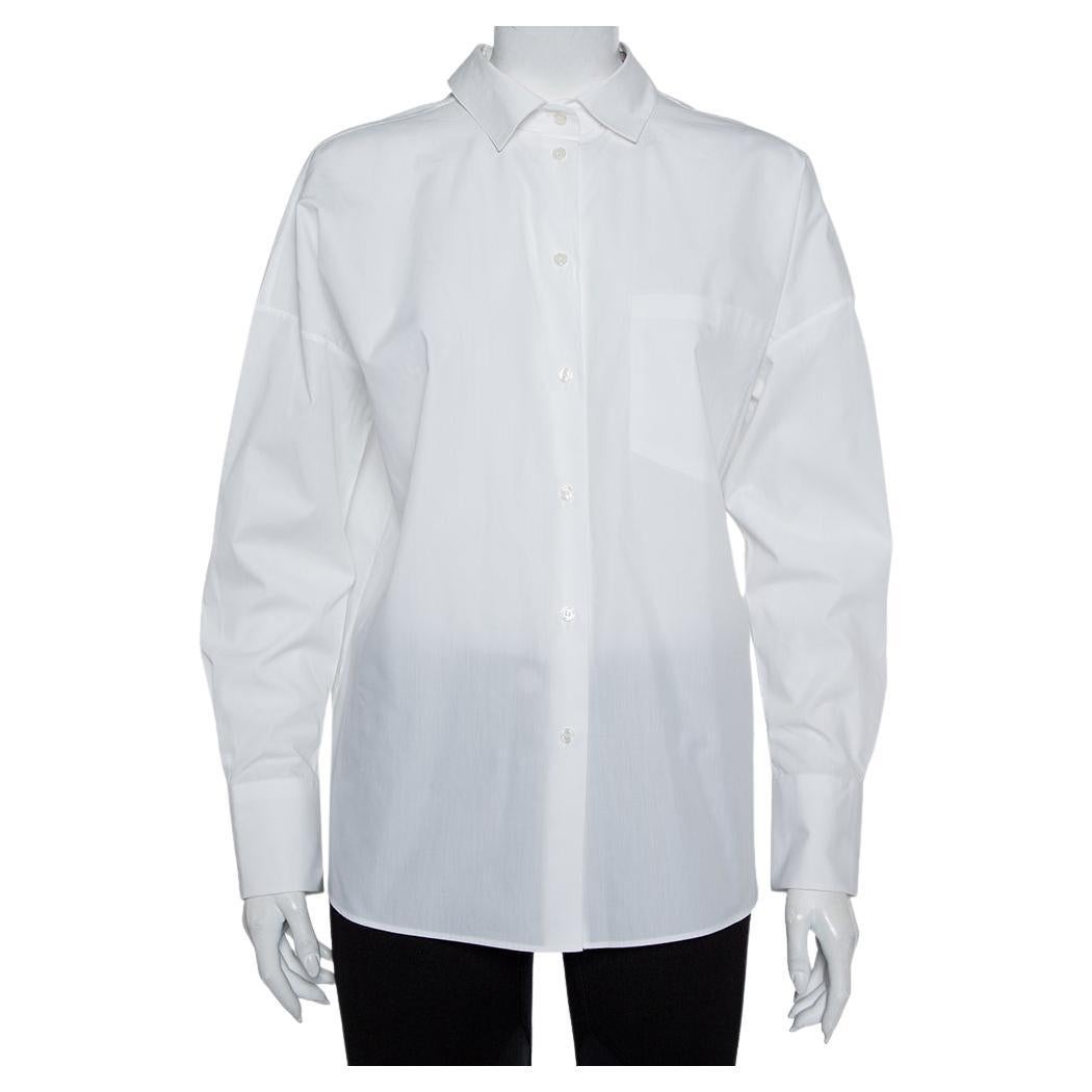 Valentino White Cotton Neck Tie Detail Oversized Shirt S For Sale