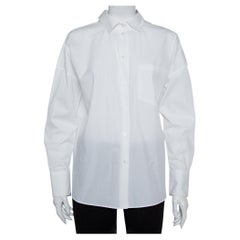 Valentino White Cotton Neck Tie Detail Oversized Shirt S