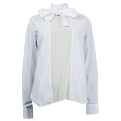 VALENTINO white cotton & silk POPLIN PUSSY BOW Blouse Shirt 42 M