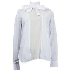VALENTINO blanco algodón y seda POPLIN PUSSY BOW Blusa Camisa 42 M