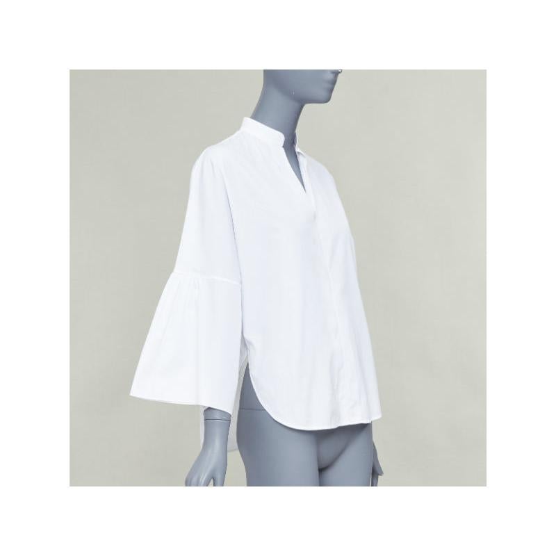 VALENTINO white cotton split collar flared sleeves popover blouse IT38 XS Gris en venta