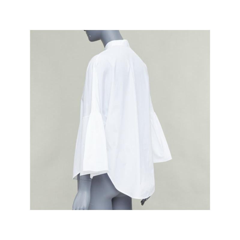 VALENTINO white cotton split collar flared sleeves popover blouse IT38 XS en venta 2