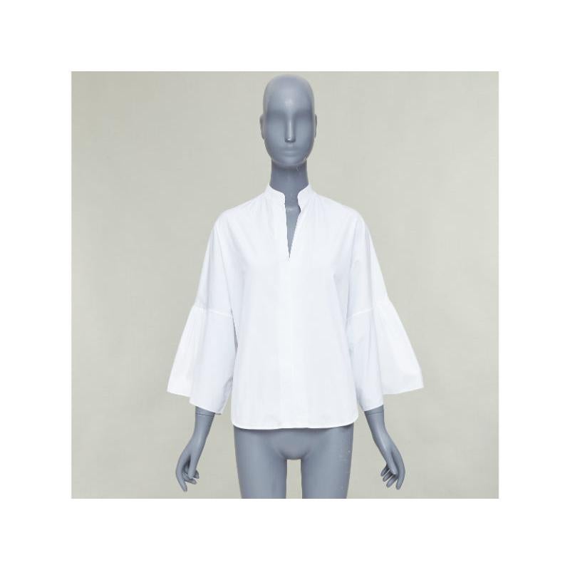 VALENTINO white cotton split collar flared sleeves popover blouse IT38 XS en venta 5